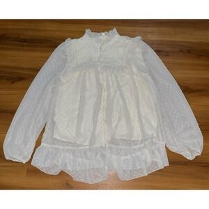 Womens Orange Creek Clip Dot Button Down Cottagecore Ruffled Shirt